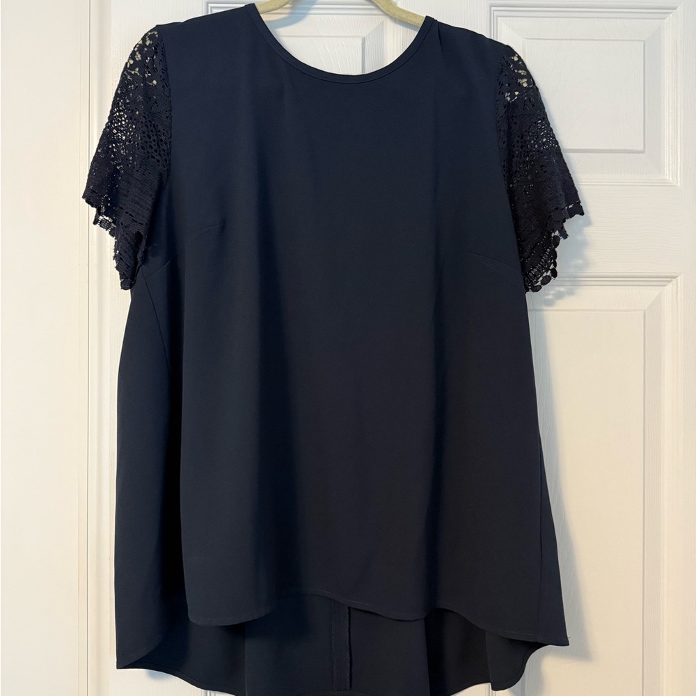 Michael Kors Navy Lace Sleeve Women's Top